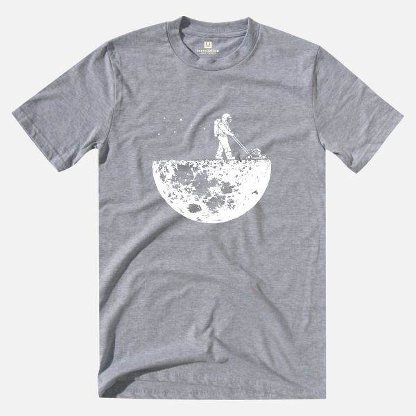 Astronaut mowing the moon heather grey t-shirt