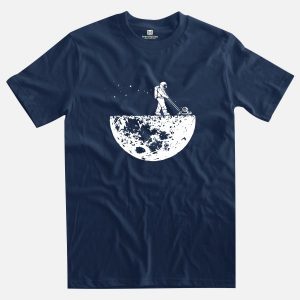 Astronaut mowing the moon-navy-t-shir