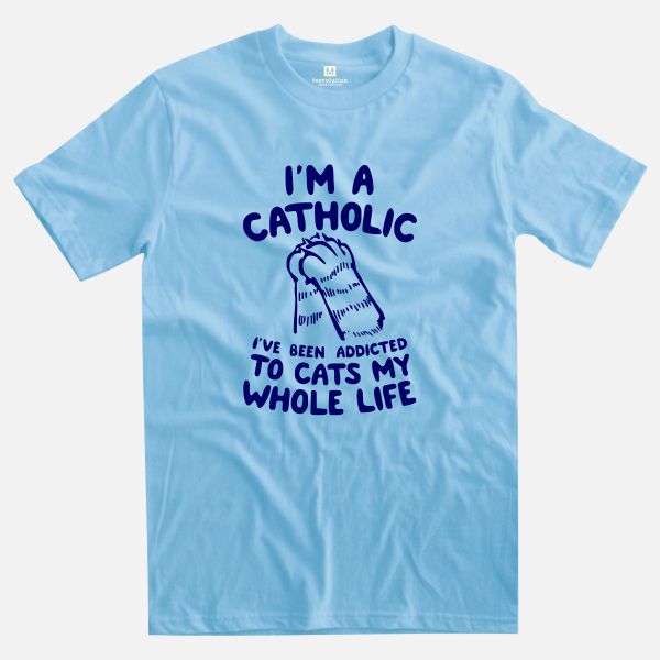 catholic sky blue t-shirt