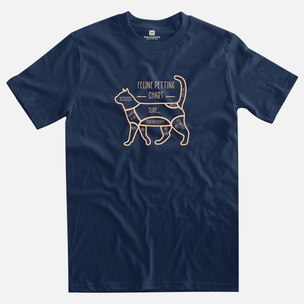 feline petting chart navy blue t-shirt