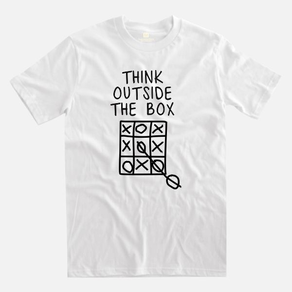 think outside the box white t-shirt
